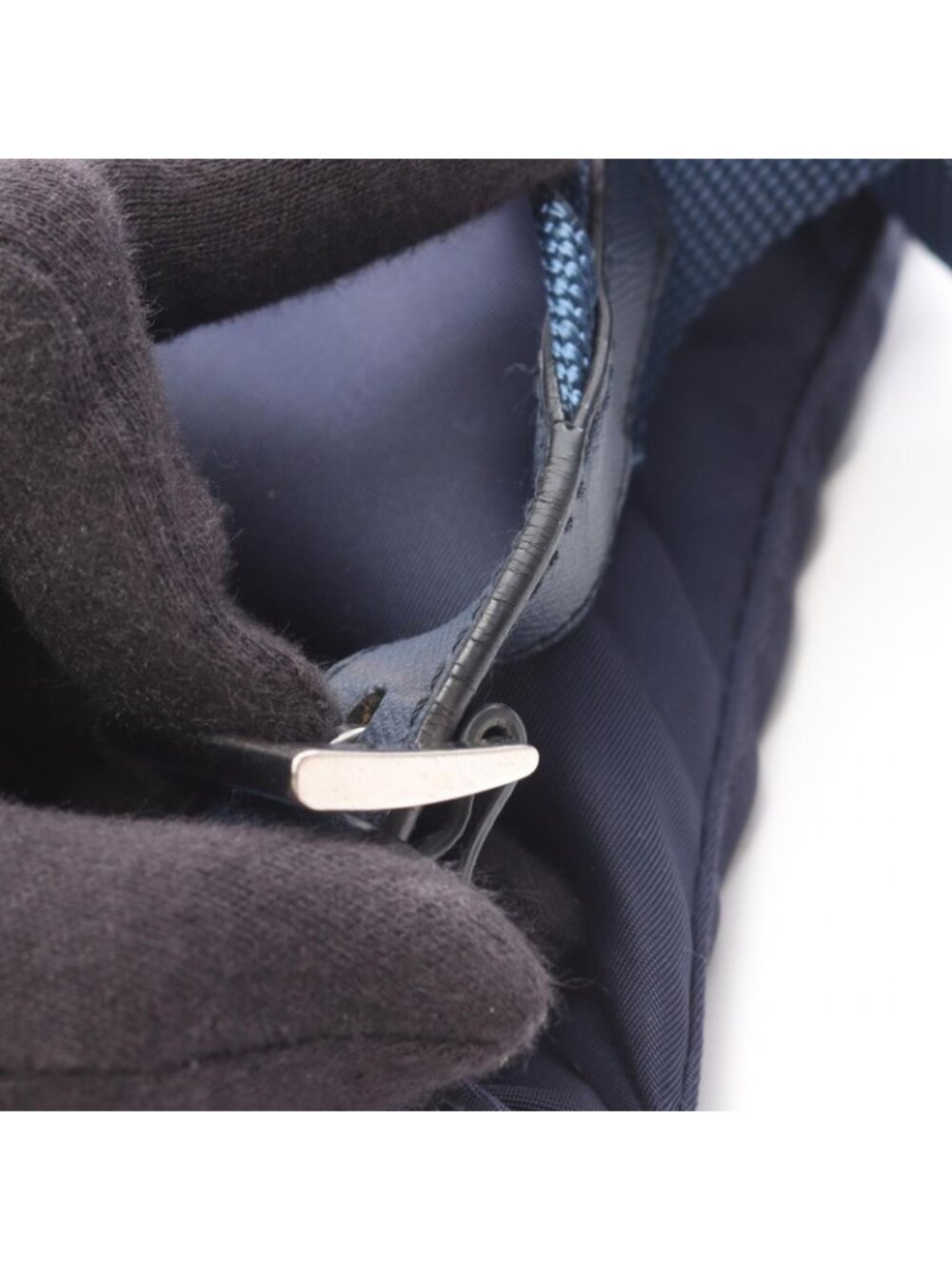 Prada Backpack Navy Nylon Saffiano Leather Triangle Logo - Picture 11 of 12
